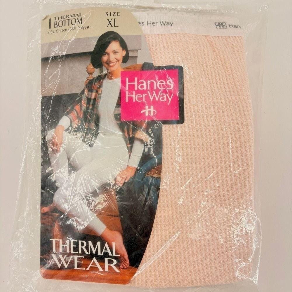 Vintage Hanes Her Way Pink Waffle‎ Knit Thermal Pants XL Cottagecore NIP